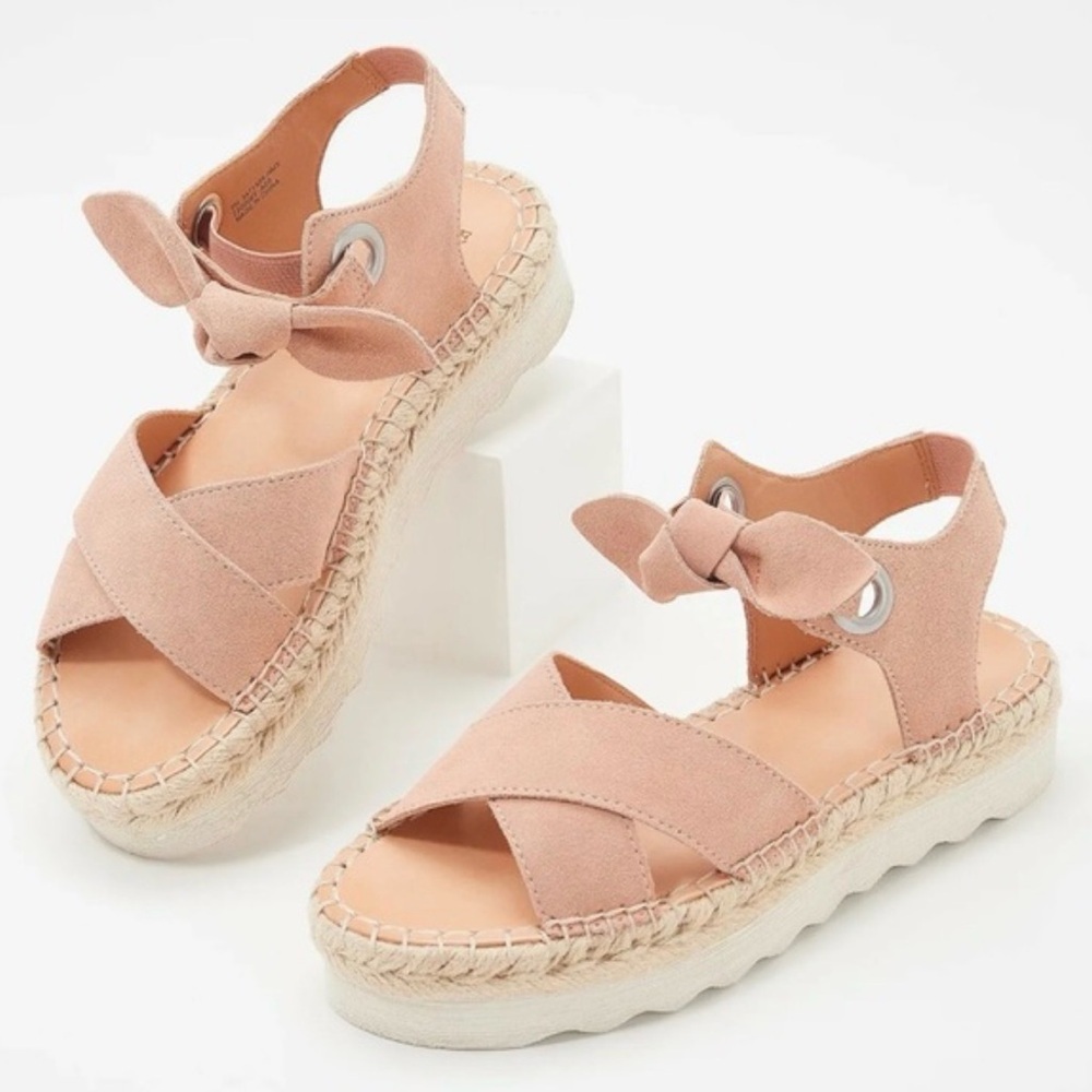 Frye Lula Blush Pink Suede Bow Knot Espadrille Platform Sandals Frye Size 7.5M